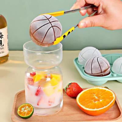 China MHC Bpa Free Silicone Ice Mold With Lid And Bin Easy Release Large Balls Circle 3D Basketball Round Ice Cube for sale