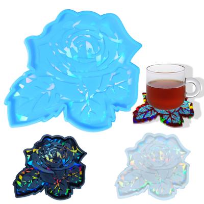 China MHC 3d Unique Resin Coasters Rose Flower Coasters Gold Holographic Silicone Resin Molds for sale