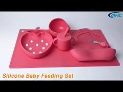 Strawberry Silicone Baby Feeding Set Self Feeding BPA Free Strong Suction