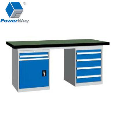 China Powerway Brand Workstation Factory Easily Assembled Workshop Use 2100mm Workbench Wood Steel Work Bench for sale