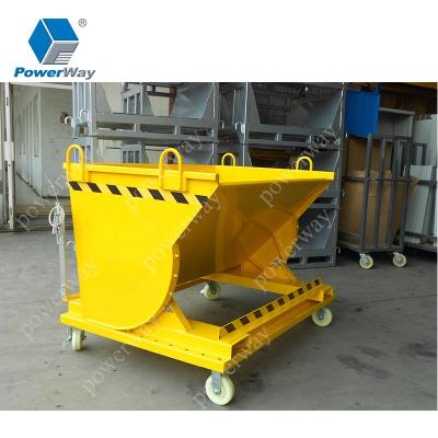 China Building Material Stores Forklift Attachment Waste Scrap Srorage Tipping Bins Self Emptying Steel Hopper for sale