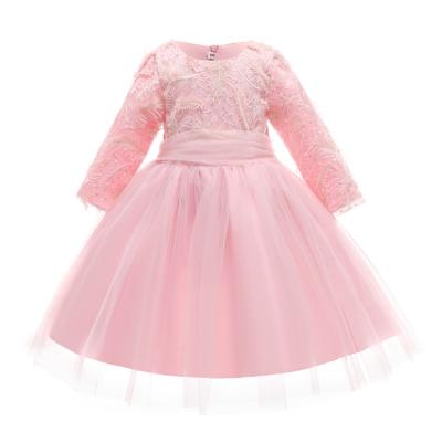 China Viable Pink Long Sleeve Flower Dress Mesh Child Party Dress Girls Birthday Party Lace Sequin Flower Dress HDKZTC509 New Dress for sale