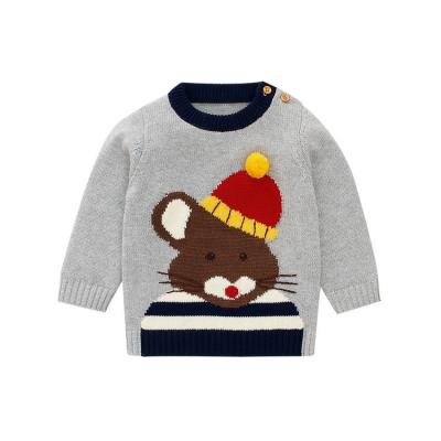 China HDKMY397 Toddlers Anti-Shrink Baby Boy 6-24M Mouse Print HDKMY397 Infant Jumper Crew Neck Long Sleeve Sweater With Pompom Baby Knitwear For Fall for sale