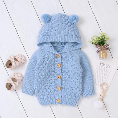 China HDKMY566 Anti-wrinkle Baby Boy 3-18M Textured Knit Hooded Infant Relief Dots Knit Jacket Baby Boy Winter Autumn Outwear With Pompom for sale