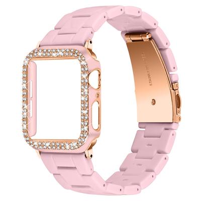 China Resin New Arrival Resin Watch Band Strap For Apple Watch Band Case Diamond Luxury Case And Strap For Apple Watch for sale