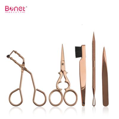 China Bms0466 Beauty Bms0466 Gold 5pcs Long Lasting Fashionable Gold Eyelash Makeup Tool Acne Needle Eyebrow Tweezers Set for sale