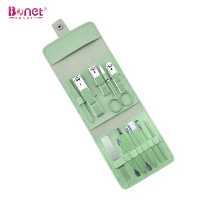 China Multifunctional Professional Manicure Set Beauty Leather Tools 12 PCs Manicure Set Stainless Steel Green Gift Men Pedicure Luxury Manicure Set for sale