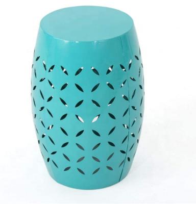 China None Featuring a Unique, Shape Stable Lilac Exterior Iron 12 Side Barrel Table, Teal for sale