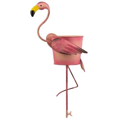 China Rustic Yard Art Decor, Bird Metal Flamingo Garden Stake Bath, Cute Planters Flower Pot for Indoor Outdoor for sale