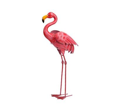 China Rustic Large Pink Metal Flamingo Garden Statues Durable Standing Flamingo Yard Decor for sale