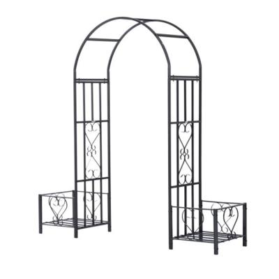 China Easily Assembled Wedding Use Decorative Metal Backyard Garden Arch With Planter Boxes for sale