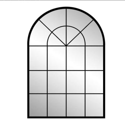 China Eco-friendly Arched Finished Window Metal Wall Mirror Black Frame Window Pane Decoration For Living Room for sale