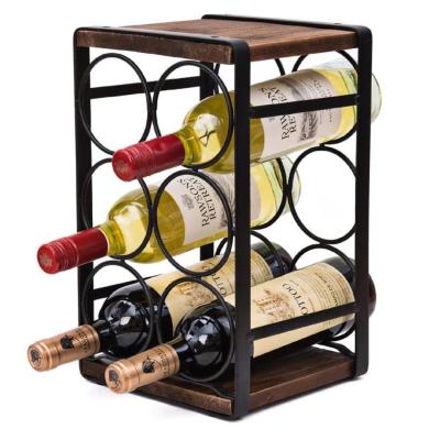 China Sustainable Metal And Wood Combine Design No Need Assembly Rustic Wooden Countertops Wine Rack 6 Bottles for sale