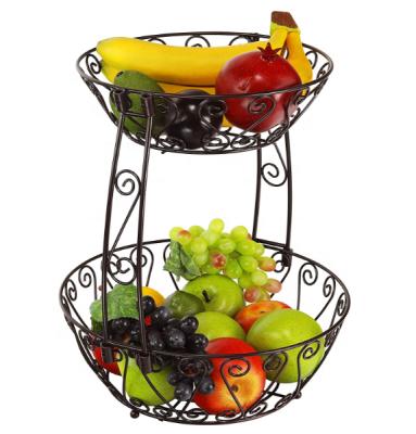 China Sustainable Size 2-Tier Quality Countertop Kitchen Fruit Basket Rack for sale