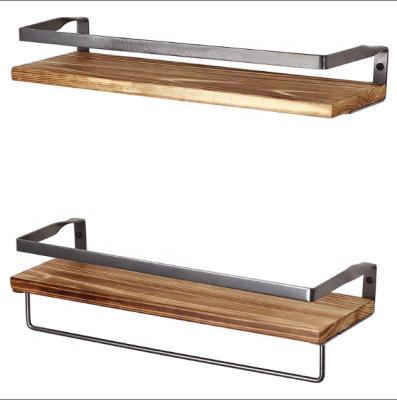 China PANEL Wall Floating Shelves with Railing - Kitchen, Bathroom and Bedroom Decor, Matte Black Metal Frame - Set of 2 for sale