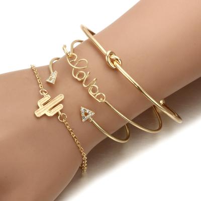 China Hot Selling FASHIONABLE Diamond Knot Multilayer Golden Chain Charm Stackable Bracelet for sale