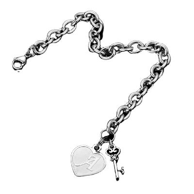 China TRENDY Hot Sale 26 Initials Stainless Steel Heart Shaped Engraved Bangle Bracelet for sale