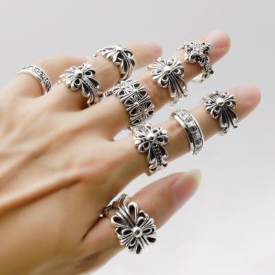 China Punk Men's 925 Sterling Silver Ring Thai Silver Women's Vintage Open Crusader Flower Hot Sale for sale