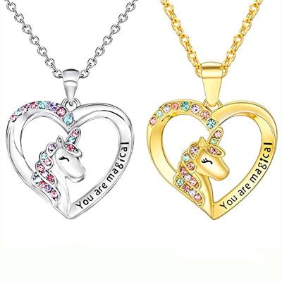 China Hot FASHIONABLE Products Heart Shaped Necklace Cute Jewelry Gifts For Girls Unicorn Necklace for sale