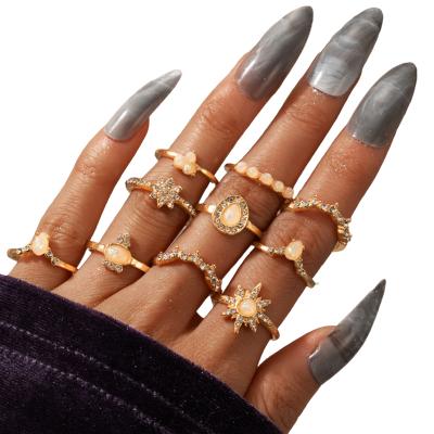 China Other Hot Selling 10 Pieces Vintage Bohemian Knuckle Stackable Gold And Silver Rings Stainless Steel for sale