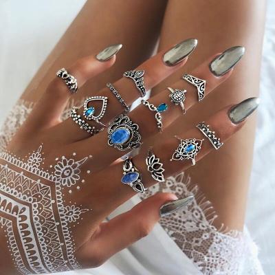 China Vintage 13pcs Ring Diamond Carved Crown Starry Gem Ring Vintage Set for sale