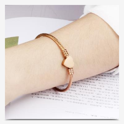 China TRENDY hot sale jewelry three colors stainless steel heart shape charm bangle bracelet for women for sale