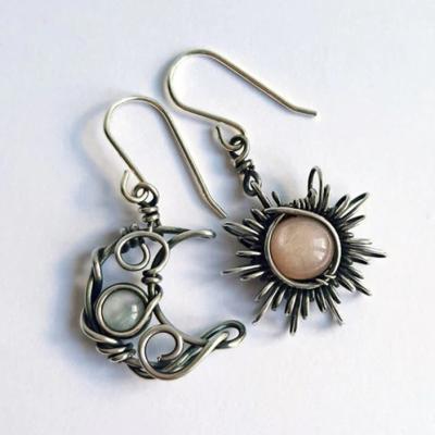 China BOHEMIA Factory Direct Sales Antique Bohemian Moonstone Sun Moon Retro Asymmetry Dangle Earrings for sale