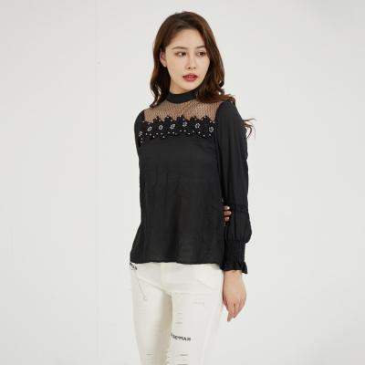 China Breathable Round Neck Floral Women Tops Korea Chiffon Tops Women's Sweet Style Hollow Out Loose Lace Shirt for sale