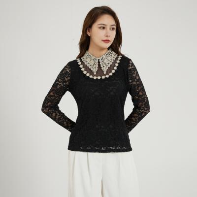 China New Breathable Fashionable Long Sleeve Lace Sexy Low Top Women Clothing Shirt for sale