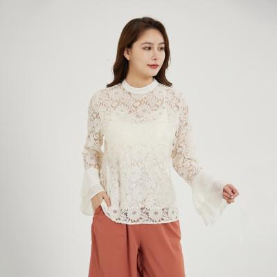 China Retro Fashion Breathable Long Sleeve French Casual Chiffon Blouse Shirt Cavity Sleeve Loose Horn Shirt for sale