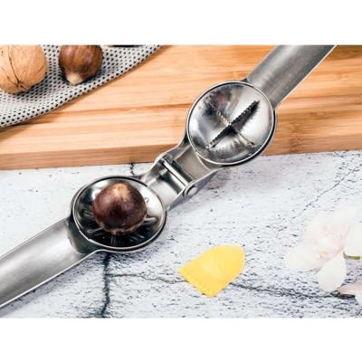 China Viable Hot Sale Kitchen Tools 2 in 1 Quick Stainless Steel Chestnut Staple Nuts Clips Metal Nutcracker Sheller Nut Opener for sale