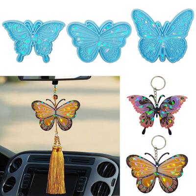 China Sustainable DIY Holographic Laser Butterfly Pendant Silicone Mold DIY Butterfly Keychain Crystal Epoxy Resin Mold for sale