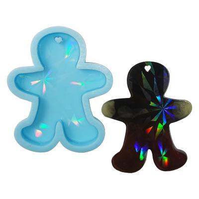 China Sustainable Glitter Christmas gingerbread man silicone mold DIY keychain parts molds craft keyring pendant jewelry keychains mould for sale