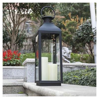 China Home Decoration Hot Product Popular Garden Black Candle Holders Galvanized Metal Lantern Set of 3 for sale