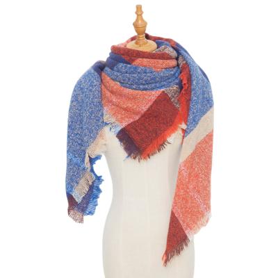 China Striped Europe And USA Autumn And Winter Shawls Women's Thick Plaid Square Scarf Feathered for sale