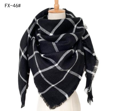 China Autumn and winter new neck cashmere acrylic black beige striped plaid square scarf for women shawl for sale