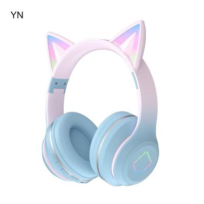 China YN Charging Earphone Support TF Card Gaming Headphone RGB BT Headset Cat Ear Style Fast Colorful Lightweight Wireless Cute Headset for sale