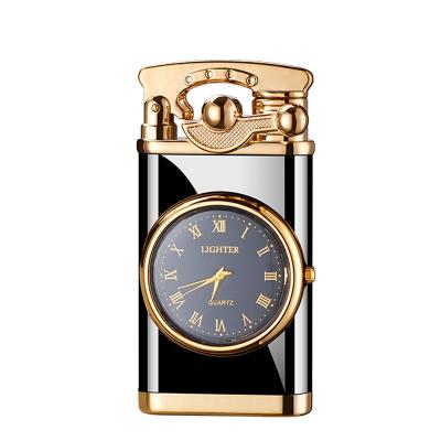 China Custom New Metal YN Logo Lighter Blue Flame Clock Cigarette Lighter Straight Windproof Watch Windproof Lighter for sale