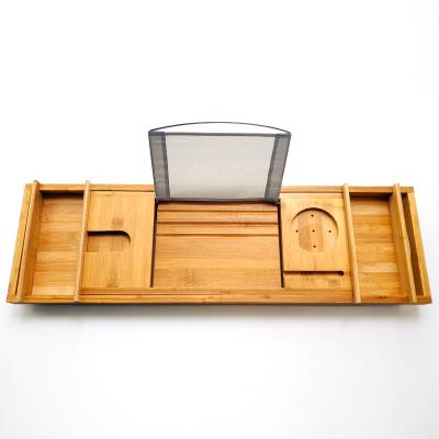 China Environmental Friendly Bamboo Bathtub Rack With Wine Holder Trolley And Books Stand Expandable For Spa for sale