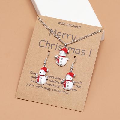 China Wholesale Cute 2021 Fashion Bling Christmas Jewelry Women Earrings Women Christmas Snowman Gift Matching Necklace And Earring Set for sale