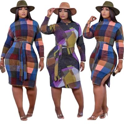 China 2021 anti-static new plus size anti-static Autumn Women Clothing Cotton Cheap lace up dress T3418 - bandage plaid women office sweater casual wear for sale