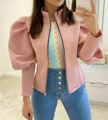 China 2021 Drop Crop Breathable Sweater Cardigan Shorts Turtle Neck Irregular Solid Color Zipper Top Slim Bubble Jacket for sale