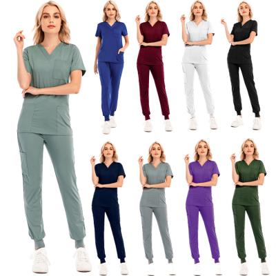 China Wholesale 2021 Good Quality Hospital Nurse Uniform Medical Scrub Spandex Women Beauty Hospital Care Joggers Scrubs Set for sale