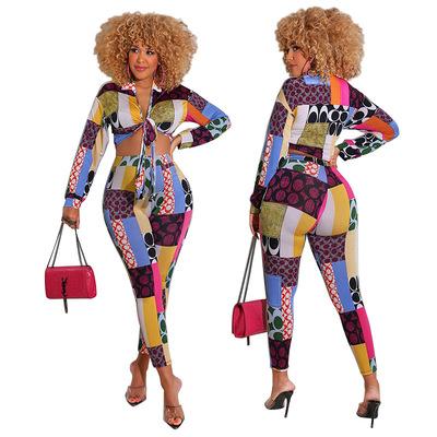 China 2021 summer women's anti-pilling fashion casual printed long-sleeved two-piece suit for sale