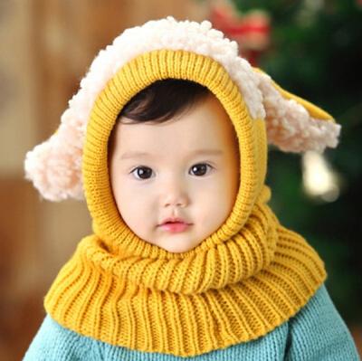 China Lovely JOINT Beanie Warm Baby Boy Girl Winter Toddler Rabbit Ear Infant Kids Hat Hooded JOIN Baby Hats Knitted Scarf Set Earflap for sale