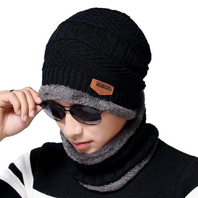 China Medium Winter Hat Warm Thick Men Knit Beanie Hat Scarf Set for sale