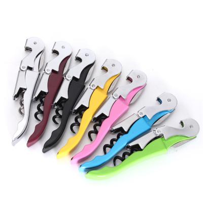 China Viable Stainless Plastic Opener Corkscrew Double Screw Wine Hinge Servers Wine Bottle Professional Beer Cap Opener for sale