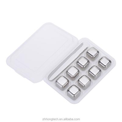 China 8PCS Viable Whiskey Stones with Plastic Storage Box Tongs, Reusable Stainless Steel Wine Ice Cubes for sale