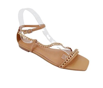 China Fashion Trend Milan Direct Manufacturer Summer Metal Chain Women's Flat Sandals Rome Open Toe Sandals For Ladies for sale