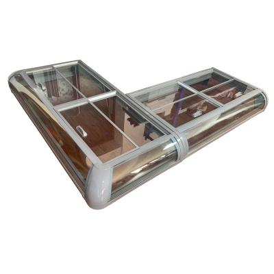 China New Design Curved Glass Freezer Parts Curved Chest Glass Freezer Frame Glass Door Commercial for sale